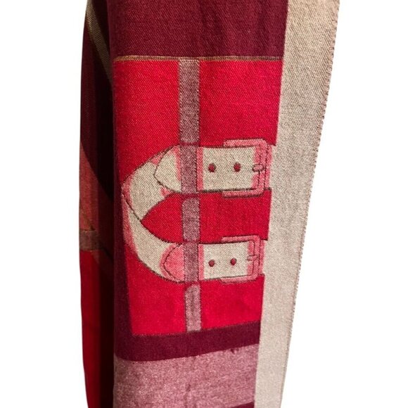 Mitchies Scarf Red Women Old Money Regal Equestrian Fox Fur Poms Luxury 80s - Picture 3 of 15